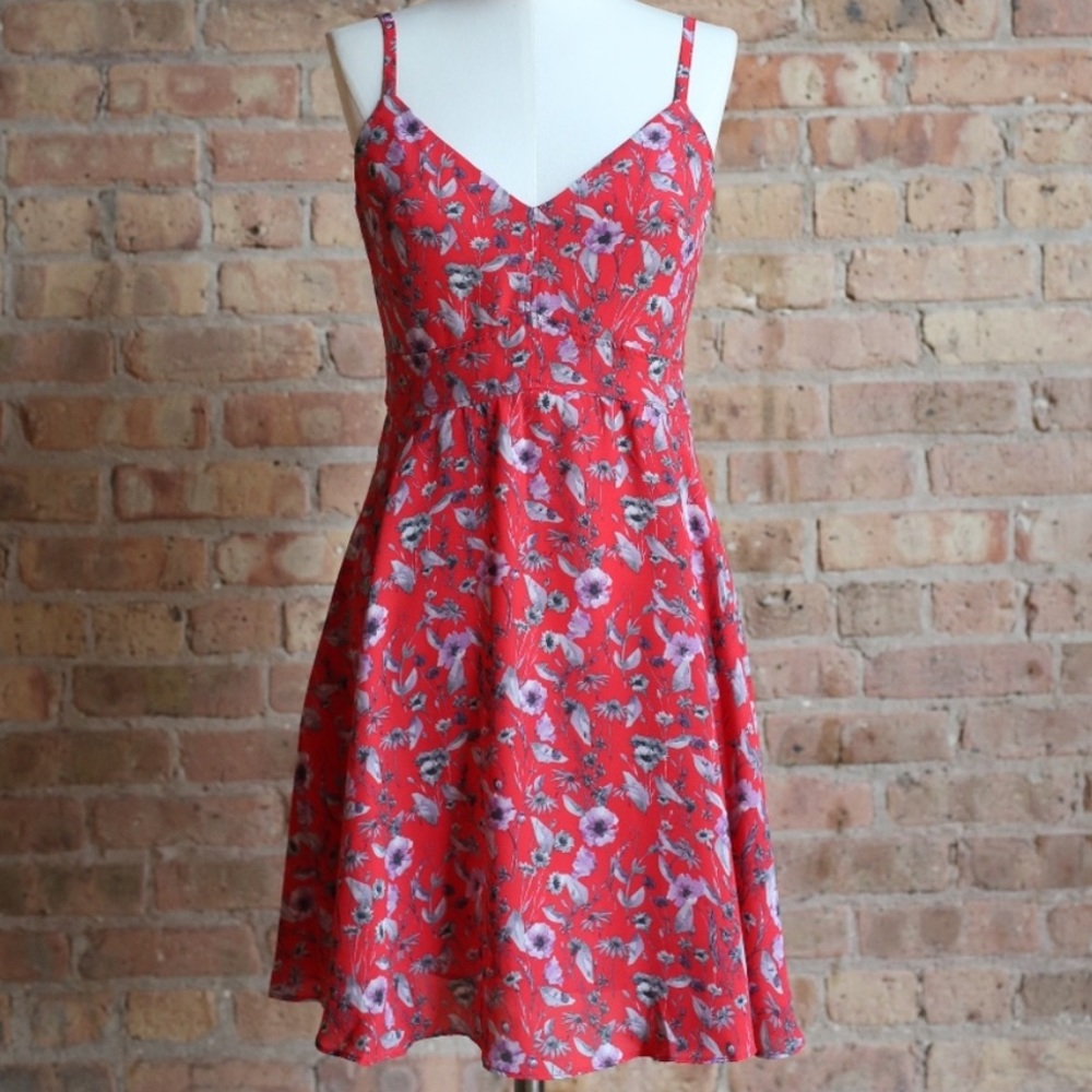 Anthropologie by Larke Red Floral Isobel Swing Dress ✨